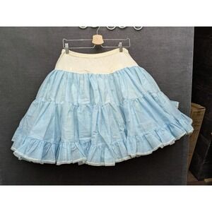 Vtg Light Blue Square Dance Skirt Petticoat 3 Layers Lace Rockabilly 30" Waist